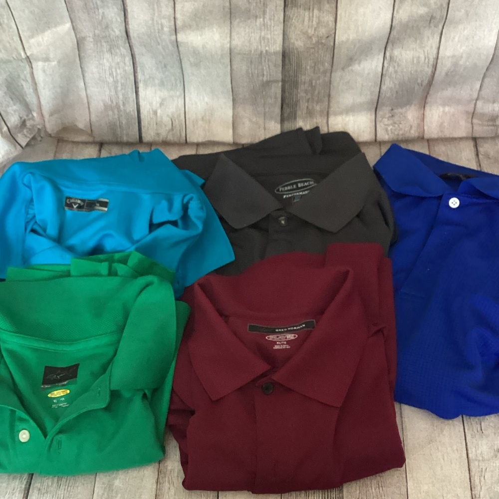 Greg Norman and other Polo Shirts in Blue, Green, Black, and Burgundy